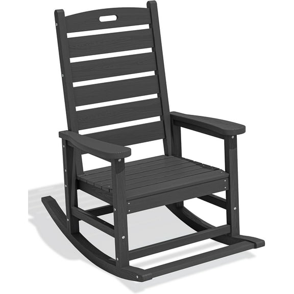 Oversized Outdoor Rocking Chair with Detachable Footrest, HDPE All-Weather Resistant, 350 lbs Capacity, Gray