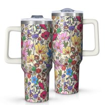 OBREWU Pioneer Flower Tumbler with Handle and Lid,Pioneer Flower 40oz Double Wall Vacuum Insulated Tumbler,Cups Gift for Women and Men