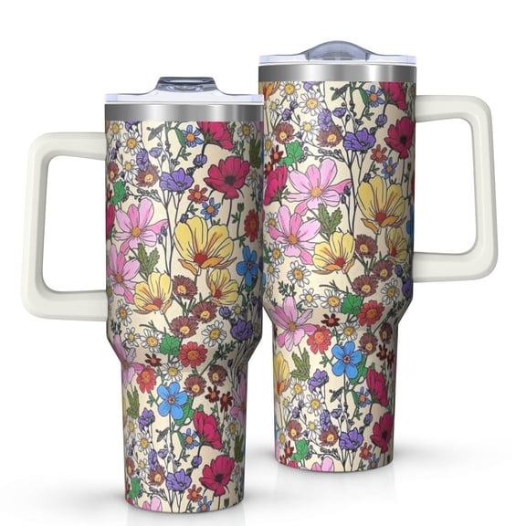 OBREWU Pioneer Flower Tumbler with Handle and Lid,Pioneer Flower 40oz Double Wall Vacuum Insulated Tumbler,Cups Gift for Women and Men
