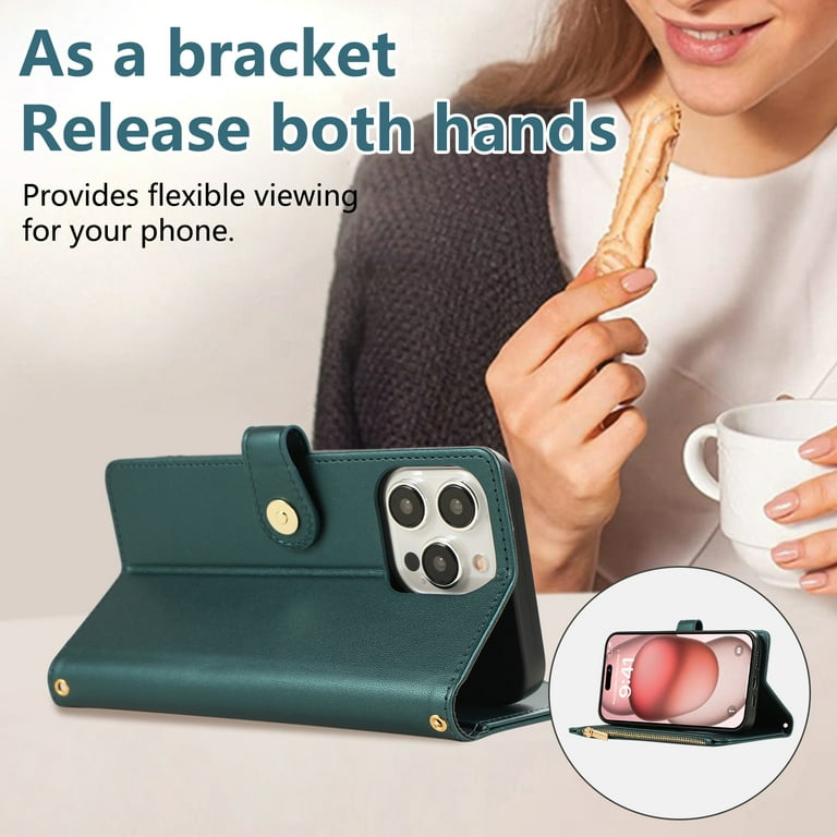 iPhone 16 Plus Wallet Case, with Crossbody Shoulder Strap