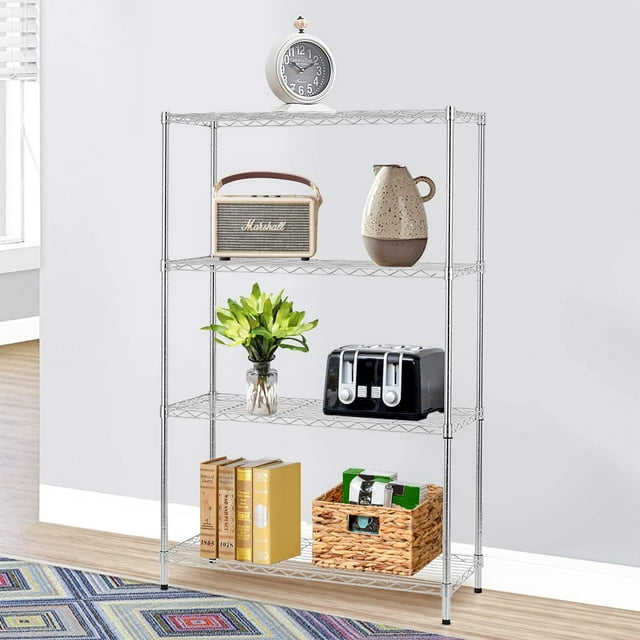 FDW Storage Shelves, Wire Shelving Unit Metal Shelves Heavy Duty Layer Rack Adjustable Utility, Chrome