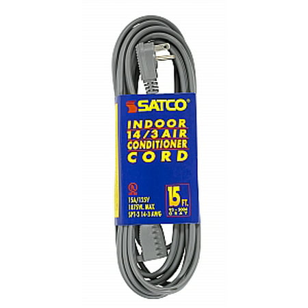 Satco #14/3 Ga Spt-3 Gray Air Conditioner Appliance Cord 15 Ft 14-3 Spt-3 Gray Cord with Sleeve 15A 125V
