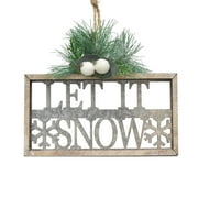 Holiday Time Cozy Christmas White Wooden "Let It Snow" Frame with Green Leaves Decorative Accents Ornament