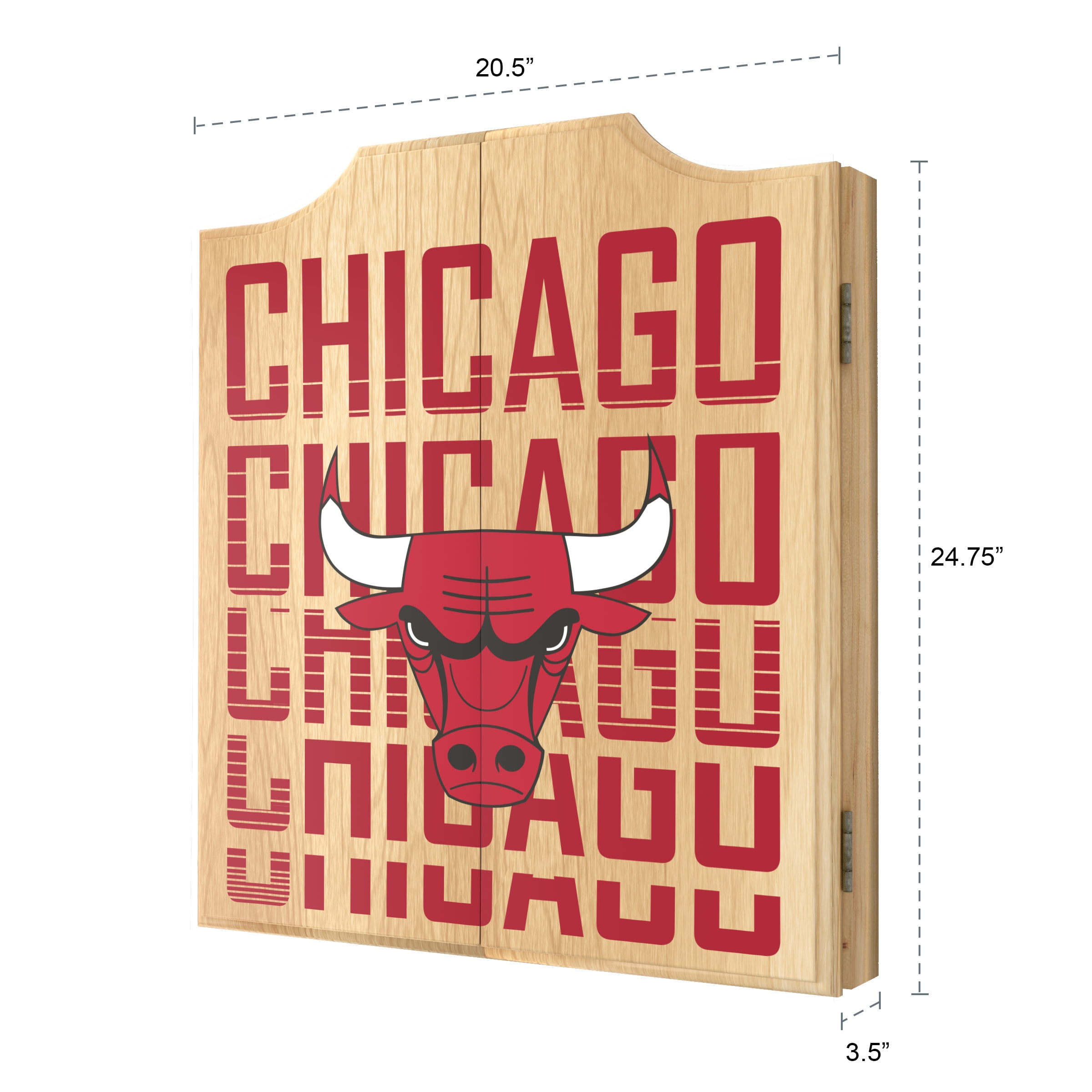 Chicago Bulls City Dart Board Cabinet Set with 6 Steel Tip Darts