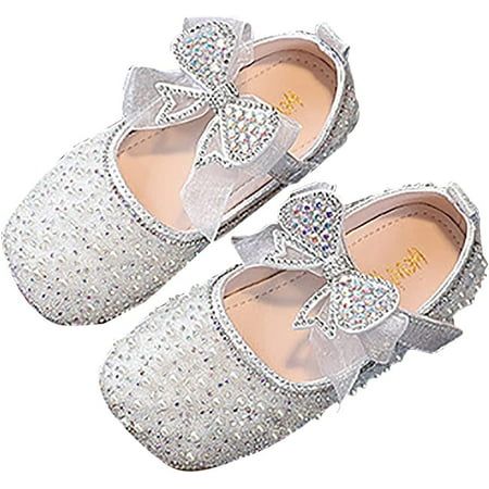 

QWZNDZGR Girl s Mary Jane Rhinestone Buckle Ballerina Flats Mary Jane Flats First Walker Crib Shoe 3-18 Months Bow Fringe Moccasins