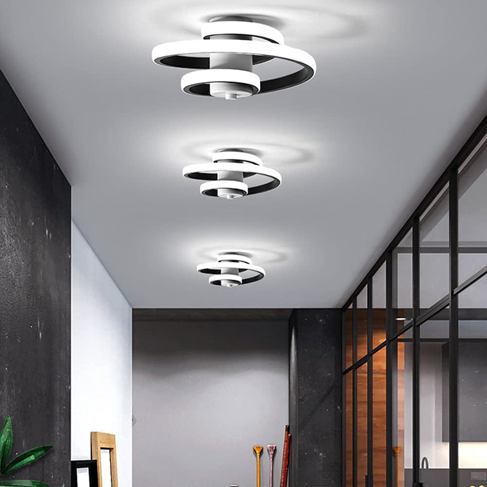 Modern Spiral 3-Color Dimmable Ceiling Light 18W Lighting Fixtures for Hallway Aisle, Aluminum Black