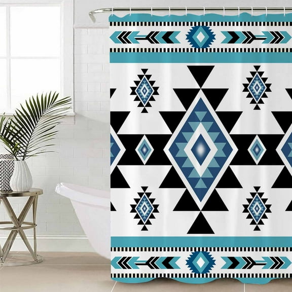 Blue Aztecs Bathroom Curtain 72 Inch Shower Curtain with Hooks, Southwestern Stripe Boho Waterproof Polyester Bath Curtain Washable Bathtub Curtain 72''x 72''