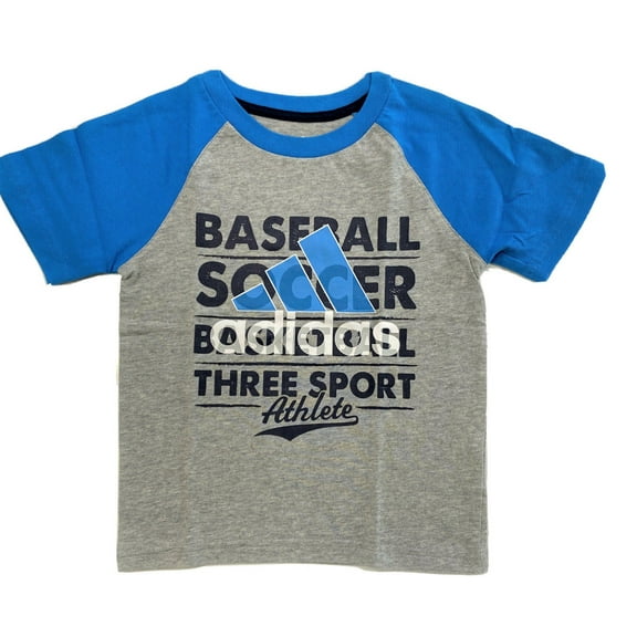 ADIDAS BOYS SHIRT - GREY BLUE SZ 4 - TOP TEE SHIRT PRINTED KIDS