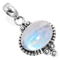 925 Sterling Silver Pendant For Necklace For Women White Natural Rainbow Moonstone Silver Pendant June Birthstone Fashion Silver Pendant Thanksgiving Gift For Wife 925 Silver Gemstone Jewelry
