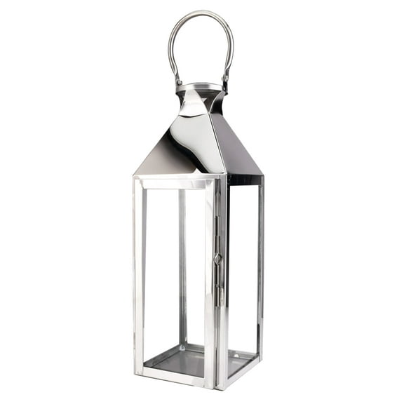Serene Spaces Living Medium Silver Square Metal Lantern, 6.1" Dia & 16.3" Tall