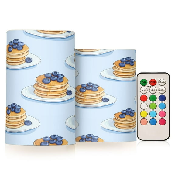 Yayeee Flameless Candles with Remote Flickering Battery Operated Multi Color Changing, Blueberry Pancake Pattern