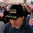 thumbnail image 2 of JULMCOMO 250th Anniversary USA Cowboy Hat Felt Stars Stripes Roll Up Vintage Patriotic Hat for Independence Day Black, 2 of 5