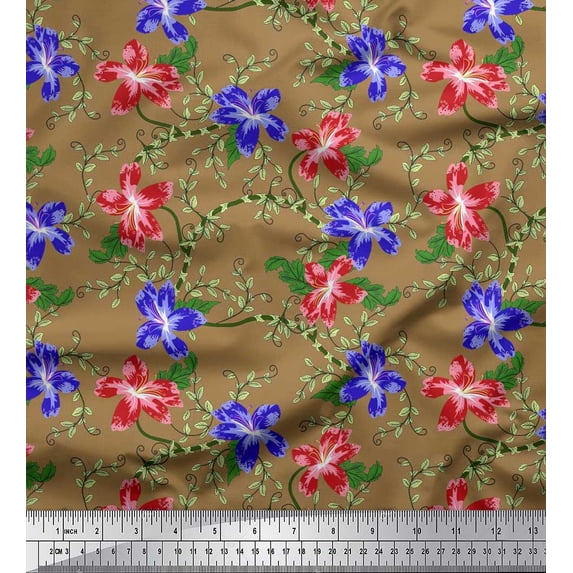 Soimoi Cotton Duck Fabric Leaves & Azalea Floral Decor Fabric Printed Yard 42 Inch Wide