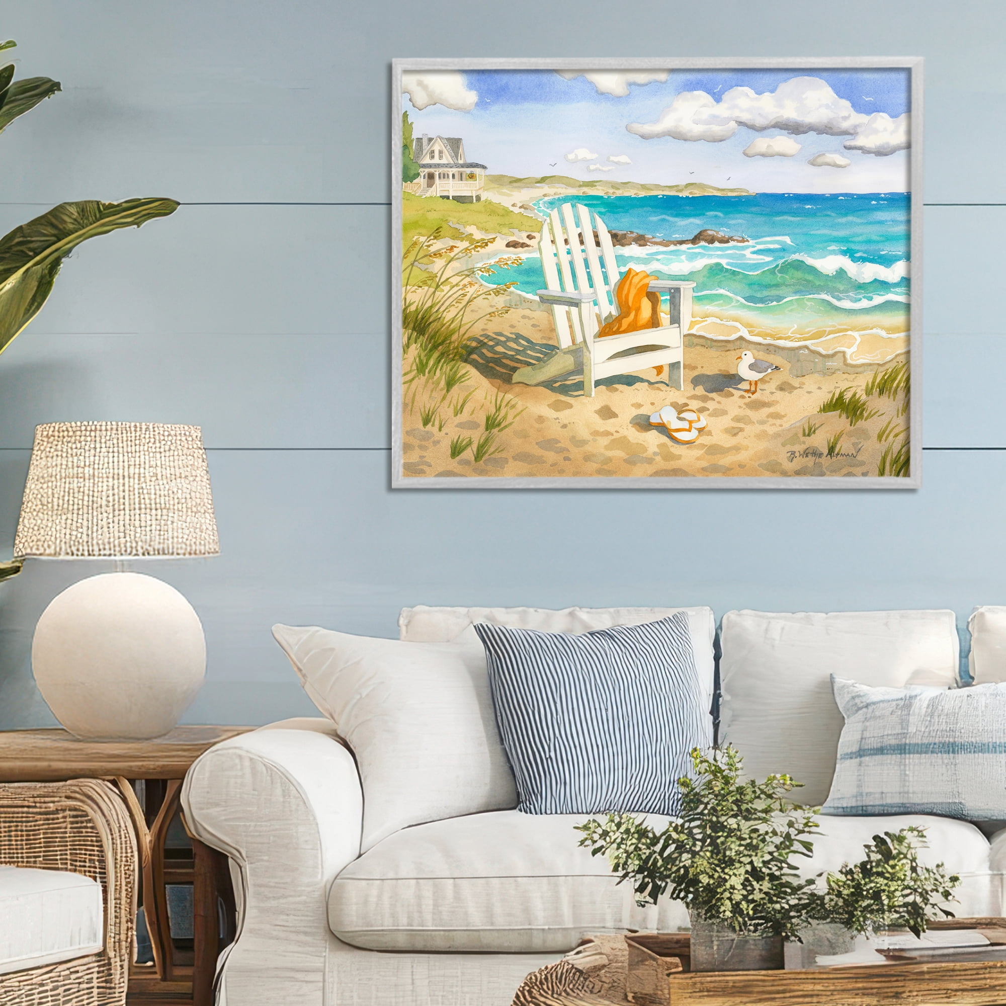 Stupell Industries Waiting For You by Beach Gray Framed Giclee Art, design by Robin Altman