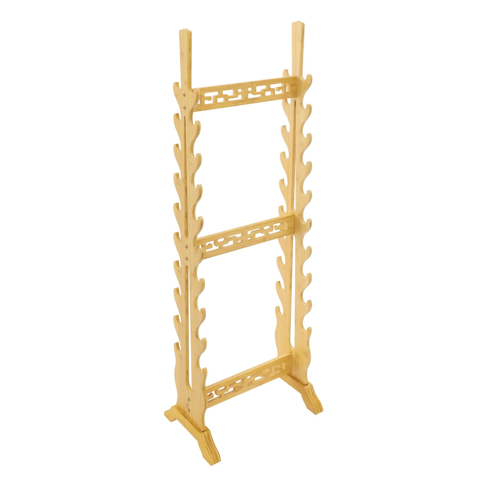 Double Sided Sword Stand, 10 Tiers Floor Standing Katana Display Rack, Natural Bamboo Wood Sword Holder for Samurai Swords, Weapon Storage, Home Decor