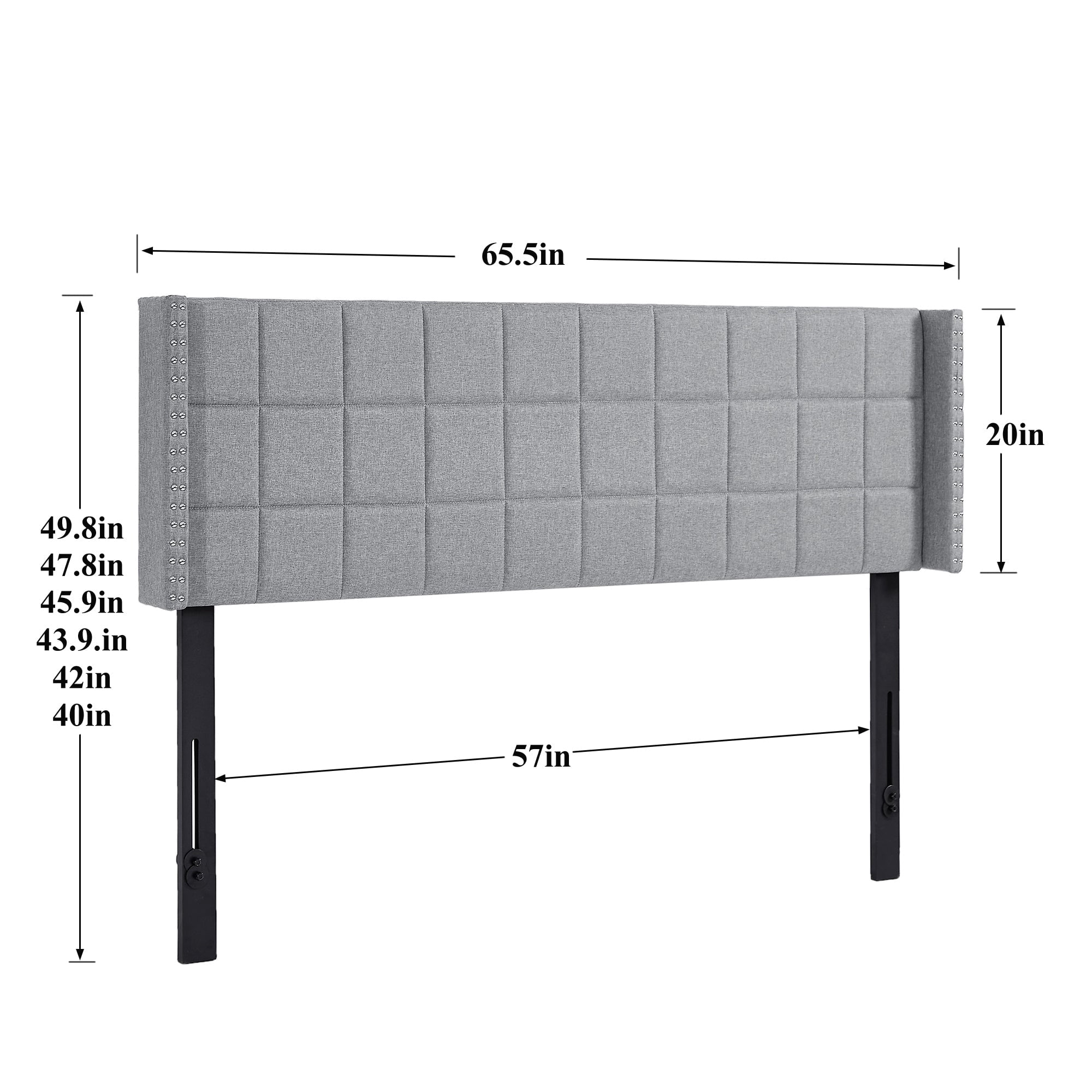 VECELO Queen Size Adjustable Height Upholstered Headboard, Modern Wingback Headboard with Double Nailhead Trimming and Button Tufting for Bedroom, Light Gray