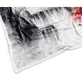 thumbnail image 5 of Japanese Cherry Blossom Blanket, Asian Nature Landscape Throw Blanket, Mountain Cherry Branches Red Sun Ink Painting Soft Warm Flannel Black White Grey Blanket,50X60, 5 of 5