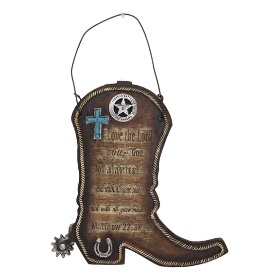 Western Cowboy Boot With Spur Horseshoe And Ropes Bible Scripture Wall Decor