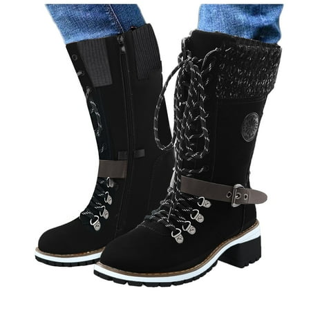 

Gubotare Muck Boots Womens Booties Pointed Toe Stacked Heel Fashion Chelsea Ankle Boots Black 12