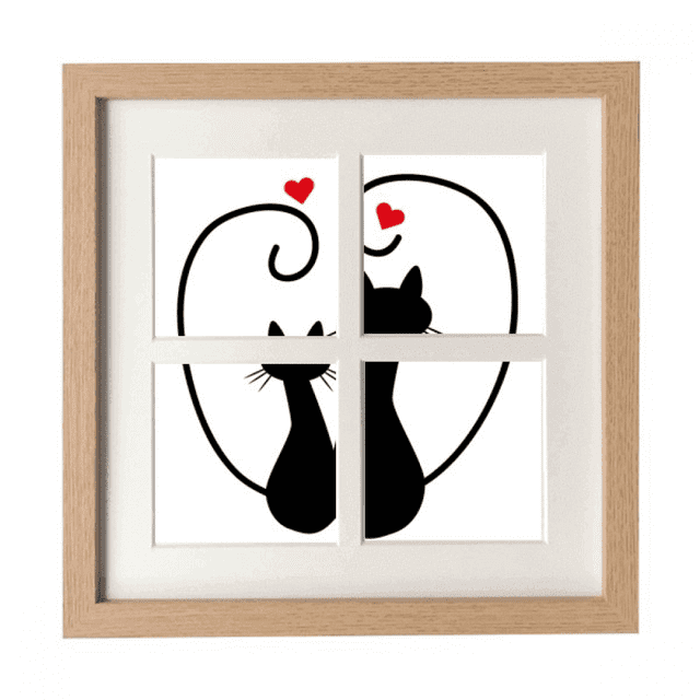 Amantes de los gatos sihouette animal Valentine Pantalla de escritorio de pared de marco 4 aperturas