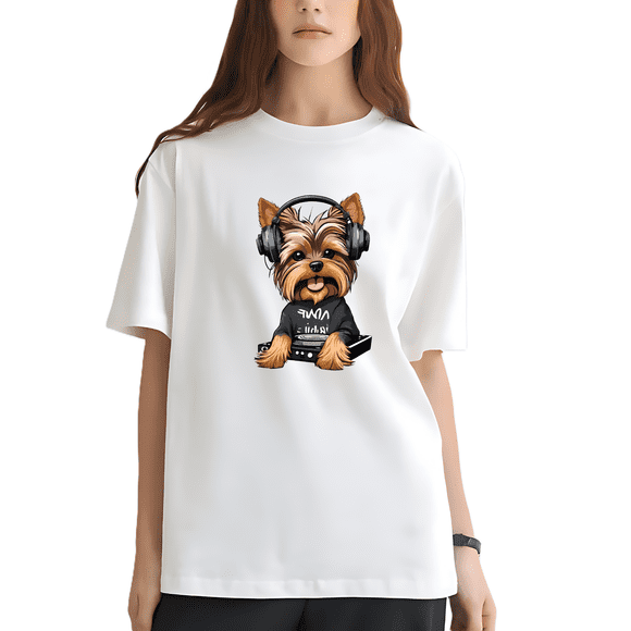 Playera Blanca Camiseta Estampada Perrito Yorkshire