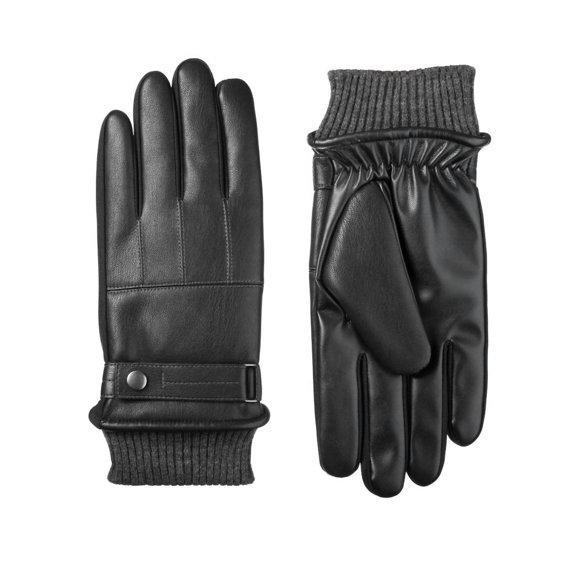 Isotoner Men's Faux Leather Sleek Heat Winter Gloves