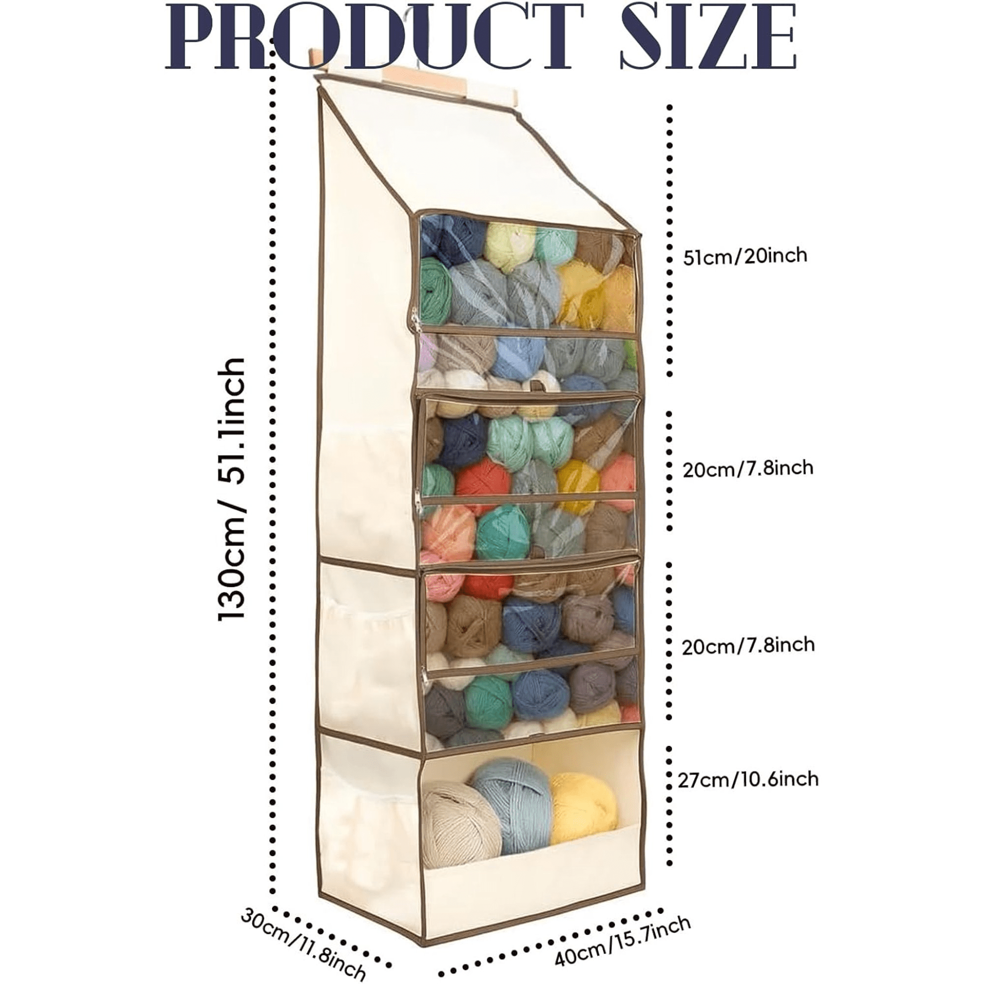 Yarn Heaven Storage Bag – Large Capacity Hanging，Large Capacity Hanging Organizer with 4 Clear Zipper Closure Compartments Pockets & 3 Side Crochet/Knitting Needles Pockets