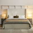 thumbnail image 2 of Carmen Upholstered Wingback Bed Frame Queen Size With 54 Inch High Headboard Minimalist Design No Box Spring Needed Easy Assembly Textured Ivory Chenille, 2 of 9