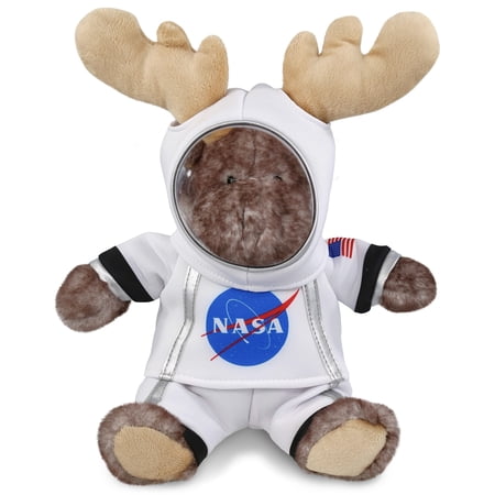DolliBu Brownish Sitting Moose Astronaut Plush Toy - Super Soft Wild Life Astronaut Stuffed Animal with Space Helmet and NASA Astronaut Suit Spaceman Doll Decor for Girls and Boys - 10 Inch