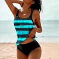 thumbnail image 2 of UTSJKR Striped Tankini Swimsuits for Women Fashion Tropical Print Chest Cushion Loose Drawstring Split Swimsuit Summer Sexy Outfits Black XL, 2 of 5