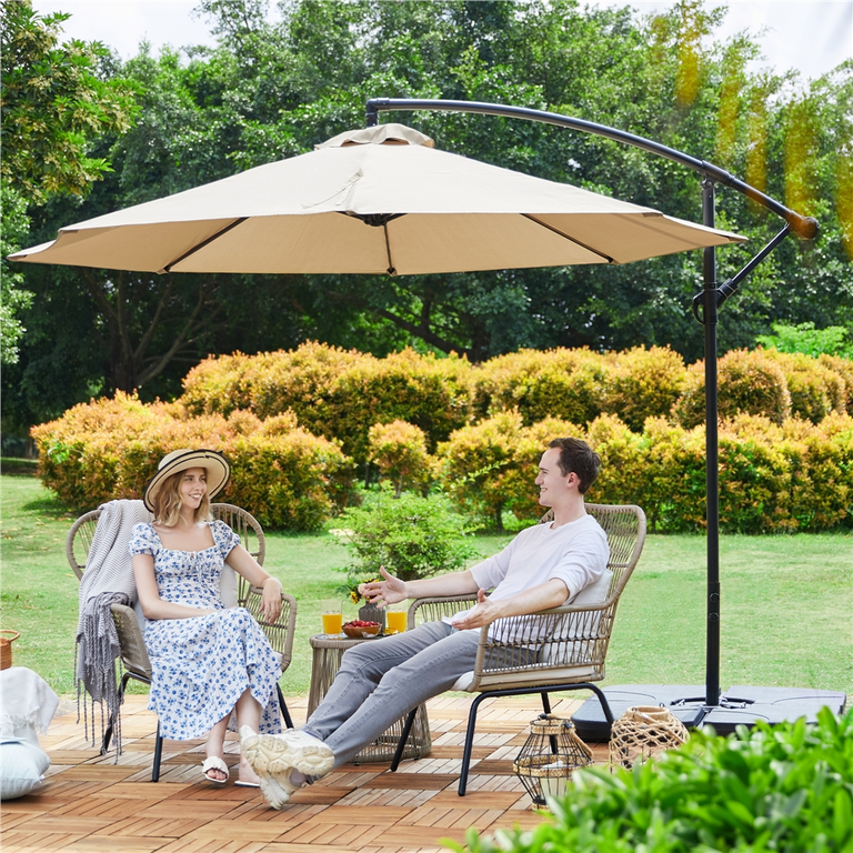 Renwick 10 Ft Patio Offset Umbrella with Crank and Base Stand, Tan -  Walmart.com