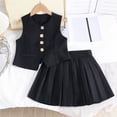 thumbnail image 6 of Girls 2 Piece Outfit Vest & Pleated Skirt Set Stretchy Waist Black Preppy School Casual Tween Clothes 7-12 Years,Size 11-12T, 6 of 9
