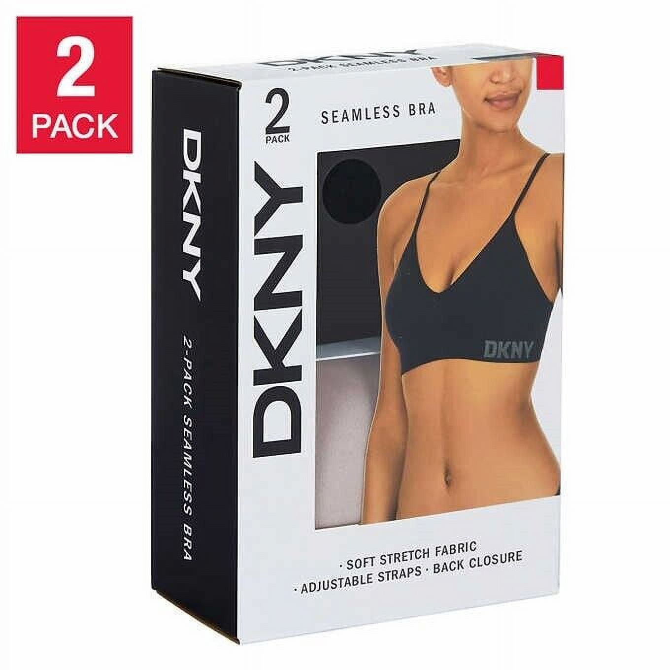 DKNY Women Seamless Bra Wire Free Pull On 2-pack, Black & Sand, Large
