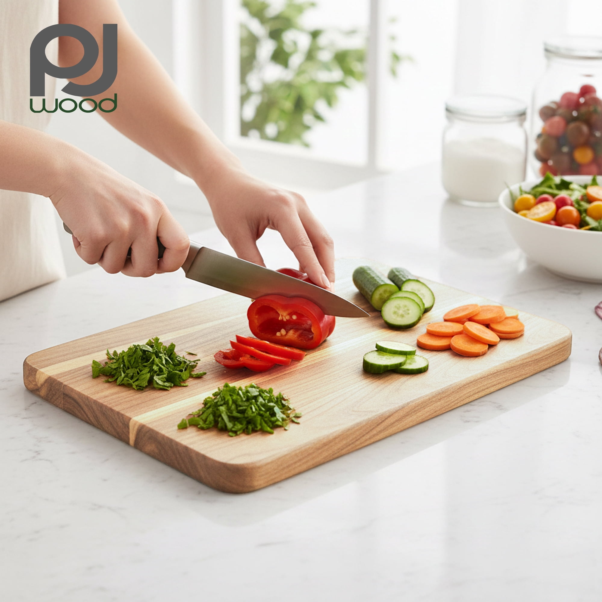 PJ Wood Rubberwood 11" x 14" Chopping Board for Cutting Fish and Vegetables