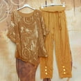 thumbnail image 1 of Ensembles Assortis pour Femmes Imprimé Col Rond Manches Courtes Pull + Pantalon Ensemble 2 Pcs Été en Solde, 1 of 6