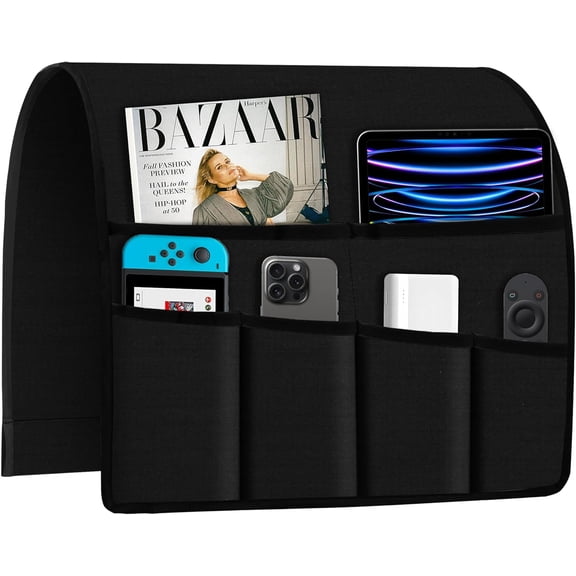 Sofa Armrest Organizer Remote Control Holder for Recliner Couch Organizer Caddy Bed Remote Holder with 6 Pockets for Magazine, Tablet, Phone, iPad