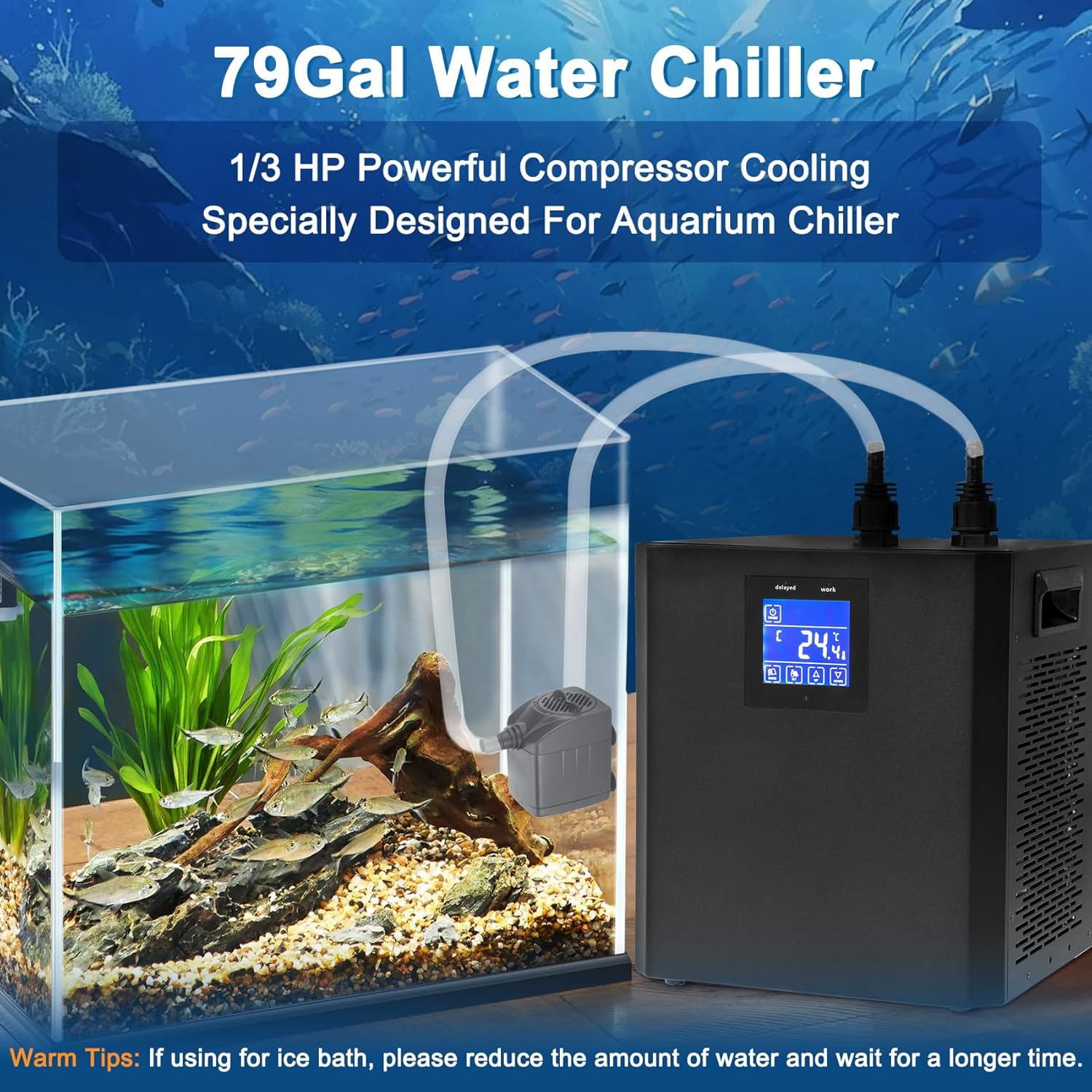 Joreek Ice Bath Chiller for Cold Plunge,1/3 HP Water Aquarium Chiller with Household Submersible Water Pump,Insulation Pipe, Ideal for Cold Bath Plunge Tub