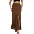 thumbnail image 2 of zhi Women's Fringe Maxi Skirt - Trendy Party & Stylish Outings，Khaki，M, 2 of 5