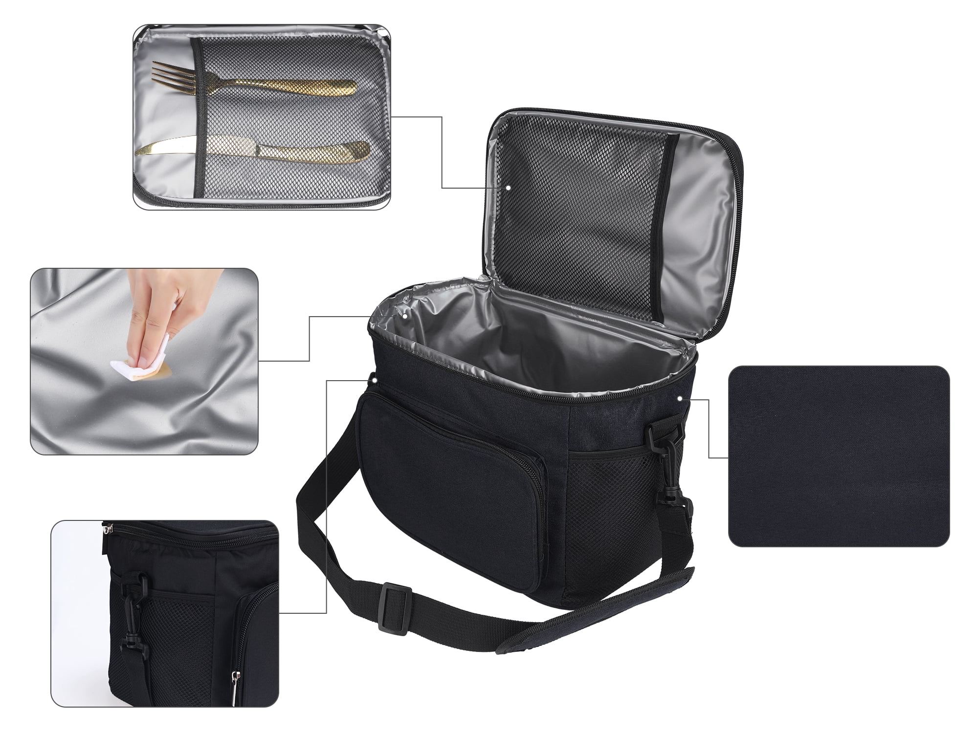 Unique Bargains Insulated Lunch Bag Leakproof Lunch Box for Work Office Black