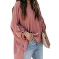 thumbnail image 2 of Qarigey Camisa de mujer con cuello en V Blusa suelta Manga larga Color sólido Top casual Prendas para la parte del cuerpo Rojo L, 2 of 6