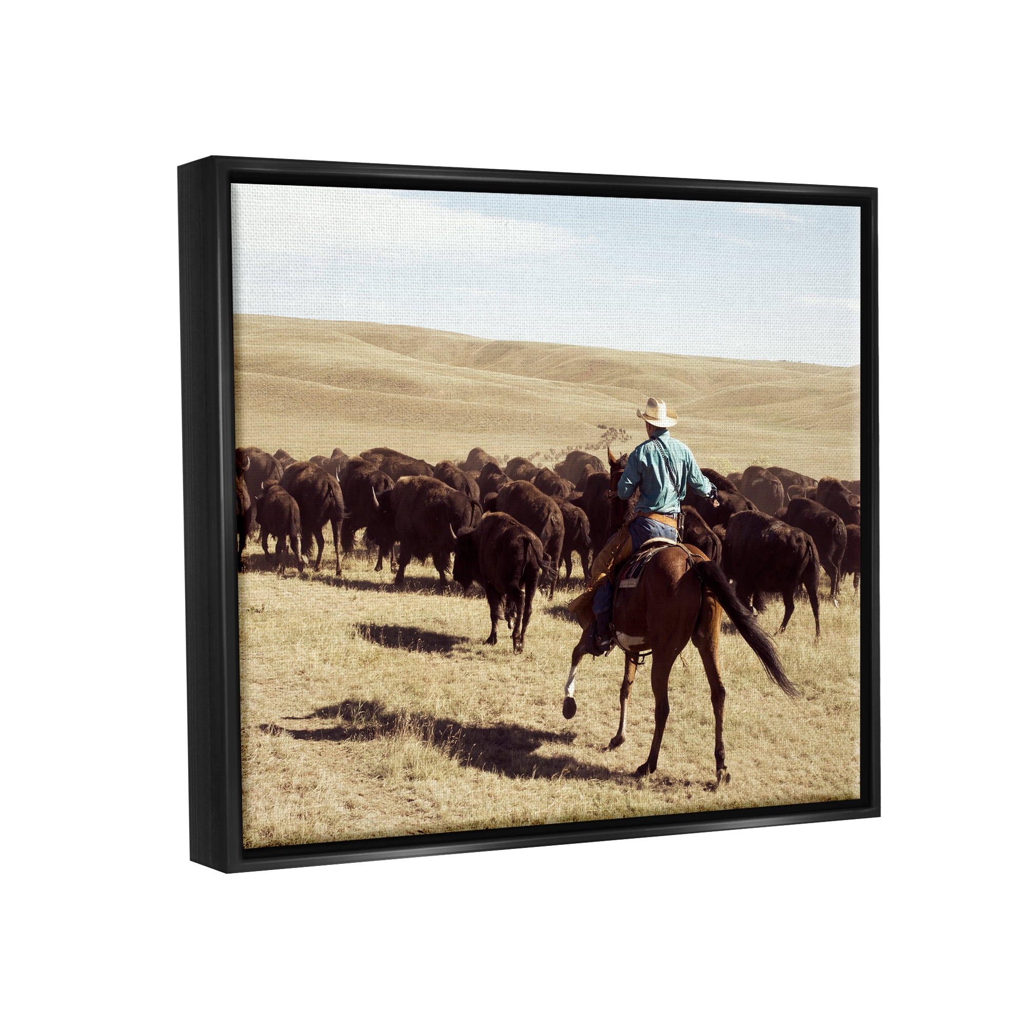 Stupell Industries Cowboy & Cattle in Desert Animals & Insects Photography Black Floater Framed Canvas Art Print Wall Art, 21 x 17