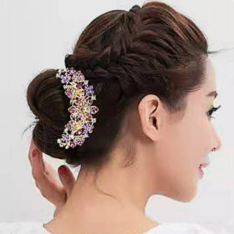 GROFRY Korean Style Non-slip 7 Teeth Hair Comb Rhinestone Hollow Out Flower  Colorful Hair Ornament Hair Accessories