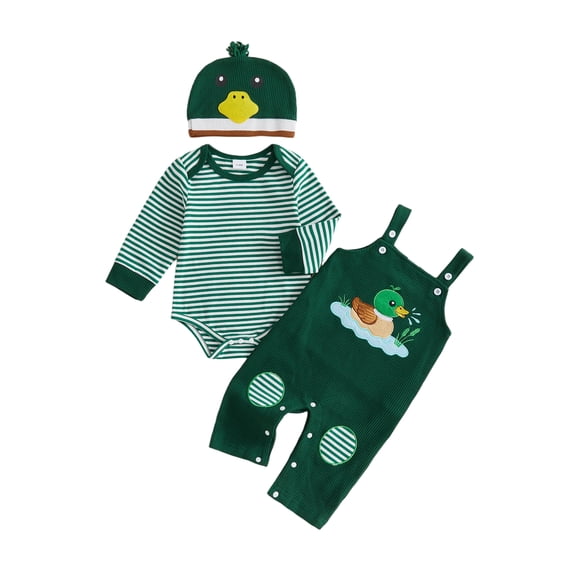RUINIXCW Baby Boy Fall Outfit Striped Long Sleeve Romper Applique Overall Pants Hat