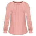thumbnail image 6 of CQONEPT Women's Lace Patchwork Shirts Pleated Crewneck Blouse Trendy Palazzo Going Out Long Sleeve Tunic Tops Pink XL, 6 of 6