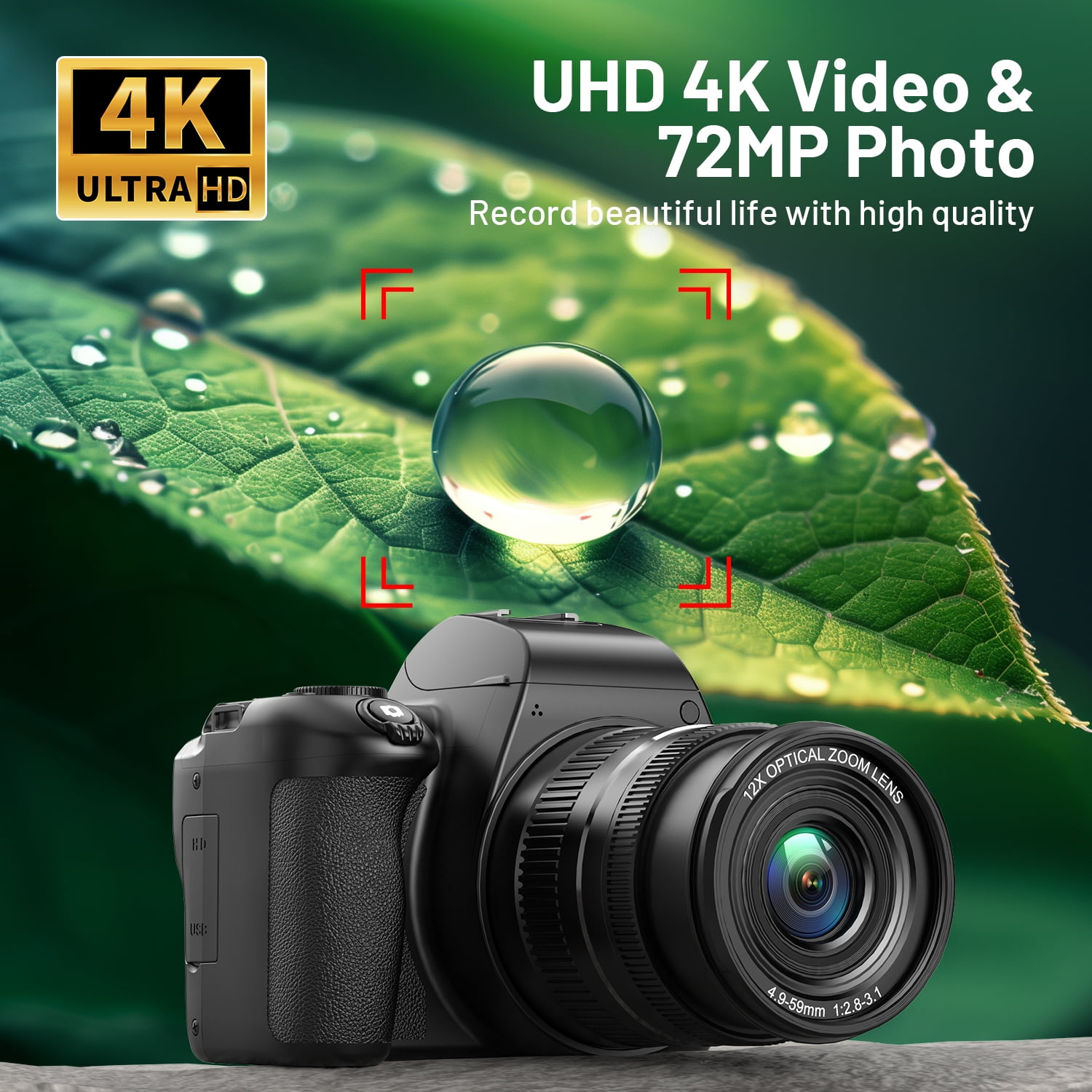 Campark AC21 72MP Autofocus Digital Camera with 12X Option Zoom 4K/30FPS Video, WiFi, 64GB Card