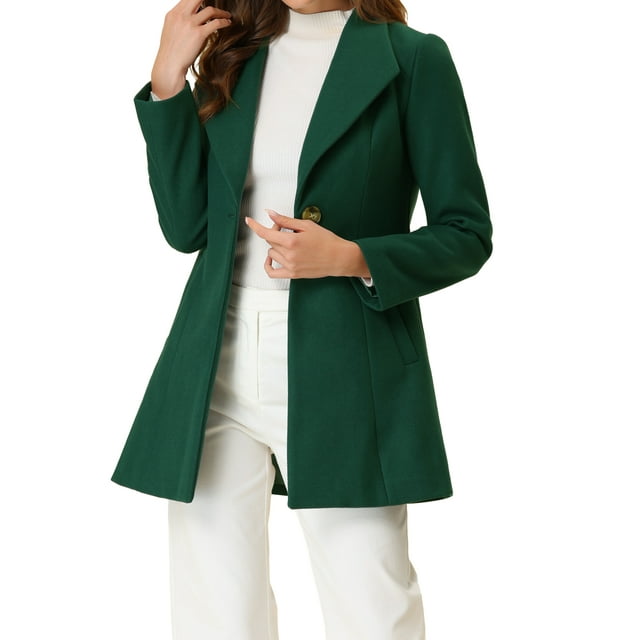 Abrigo elegante de trabajo con cuello de solapa y botones para mujer, abrigo de trinchera de invierno, XS, verde oscuro