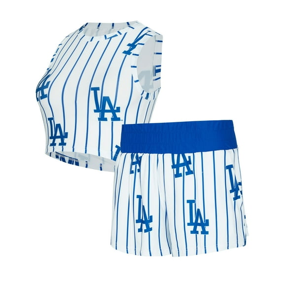 Women's-Concepts Sport White Los Angeles Dodgers Pinstripe Record Tank & Short Set