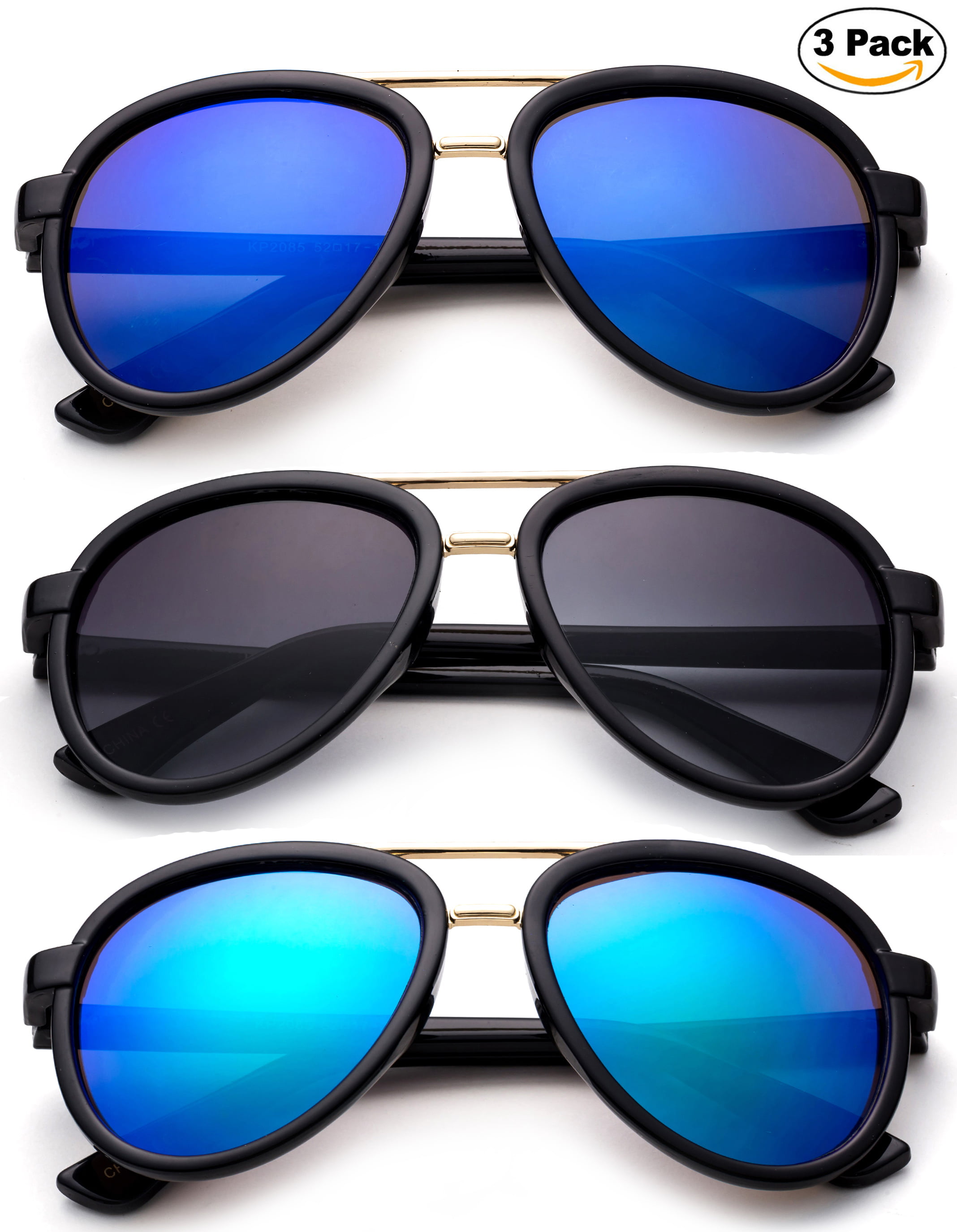 Newbee Fashion 3 Pack -Kids Girls Boys Plastic Aviator Sunglasses with ...