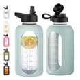 thumbnail image 1 of Botella de agua CIVAGO de vidrio de 1,9 L con pajita, asa y marcador de tiempo, 1 of 7