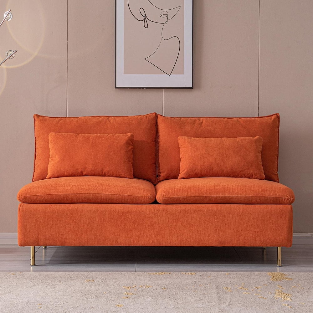 Modern Loveseat Sofa, Mid Century Linen Fabric 2Seat Sofa Couch Tufted